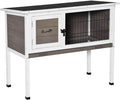 PawHut Elevated Wooden Rabbit Hutch, Indoor/Outdoor Bunny Cage with Hinged Asphalt Roof and Removable Tray for Guinea Pig, Brown