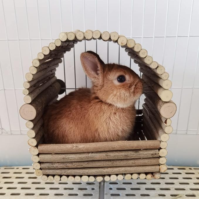 Large Wooden Rabbit Nest Bunny House and Hideouts Small Animal Play Hideaway Hut for Indoor Adult Rabbit Guinea Pig Chinchilla Habitat (Arch)