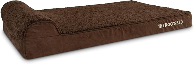 The Dog’s Bed Orthopedic Memory Foam Dog Bed with Headrest, Calming Surface – CertiPUR-Certified Foam, Plush Fabric, Brown Plush, XL, 4-Inch