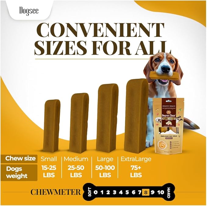 Dogsee Peanut Butter Flavor Himalayan Yak Cheese Dental Chew's for Dogs 1lb (Medium - 6 Chews) | Dog Treats Healthy | for Shiny Skin & Coat | No Grain, No Gluten | Dog Chews Rawhide Free