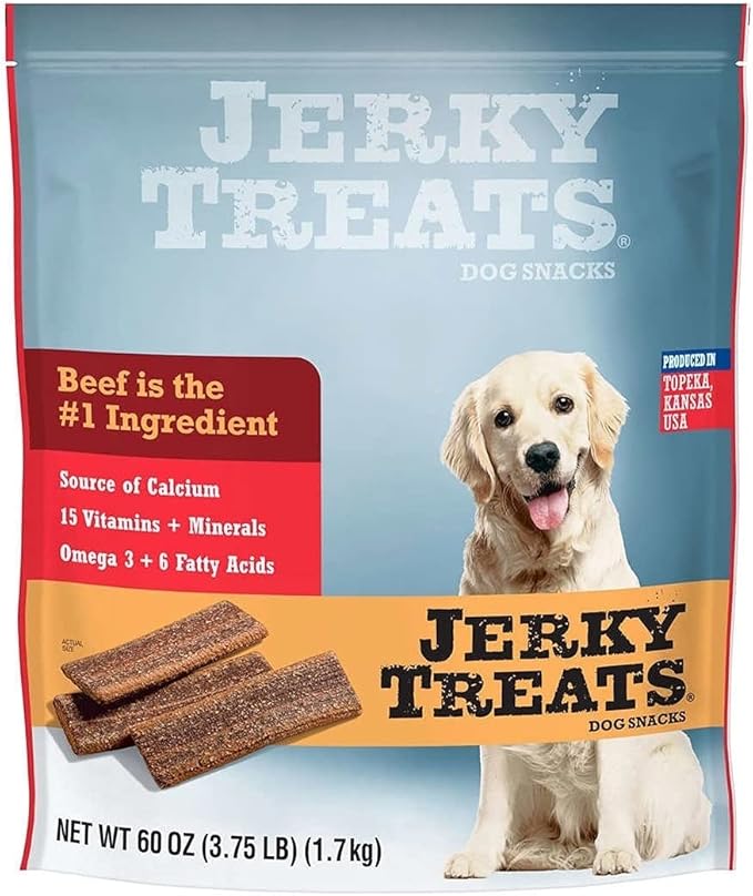 Tender Beef Strips Dog Snacks 15 Vitamin& Mineral& Omega 3 Made in USA, 60 oz, New Packaging (1 Pack)