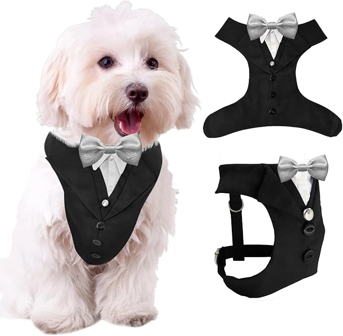 AVERYDAY Dog Tuxedo for Wedding Outfit, Dog Suit and Tie Costumes for Birthday, Halloween, Cosplay, Christmas Party, Pet Formal Wear with Bowtie, Tux for Small Dogs, Chihuahua, Bichon, Maltese, Cats