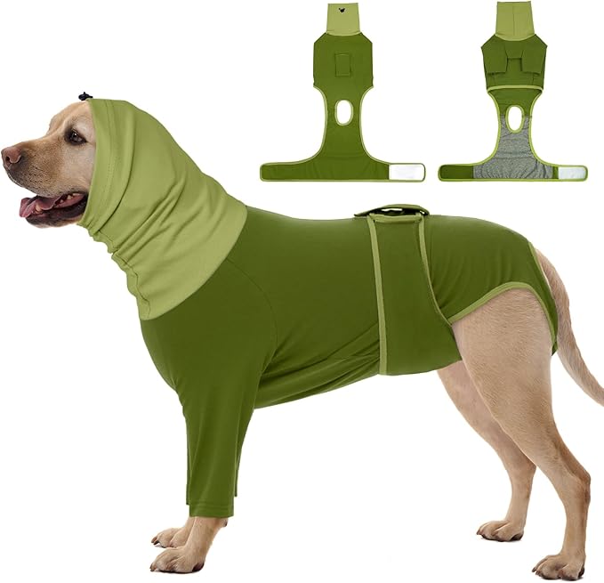 FUAMEY Dog Onesie for Surgery, Surgical Suit for Dogs Female Spay, Cone of Shame Alternative for Dogs, Turtle Neck Body Suit, No Lick Neutering Recovery for Male Doggie, Bull Terrier (Green, L)