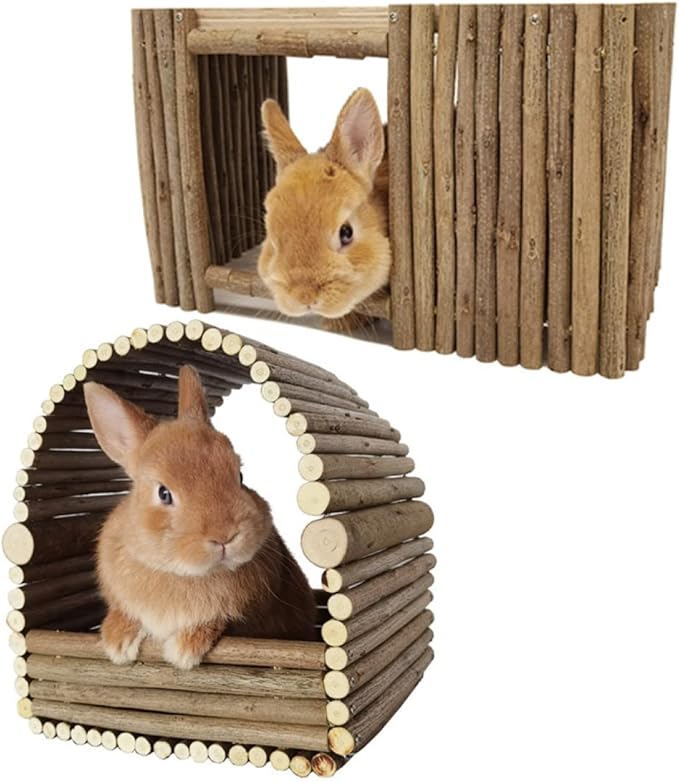 Large Wooden Rabbit Nest Bunny House and Hideouts Small Animal Play Hideaway Hut for Indoor Adult Rabbit Guinea Pig Chinchilla Habitat (Arch)