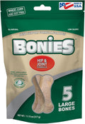 Bonies Natural Hip & Joint Formula Large-Sized Single Bone, Glucosamine & Omega Fatty Acids, Fresh Breath, Clean Teeth, Low Calories, Chicken Flavor, [Large Dogs], 5 Bones