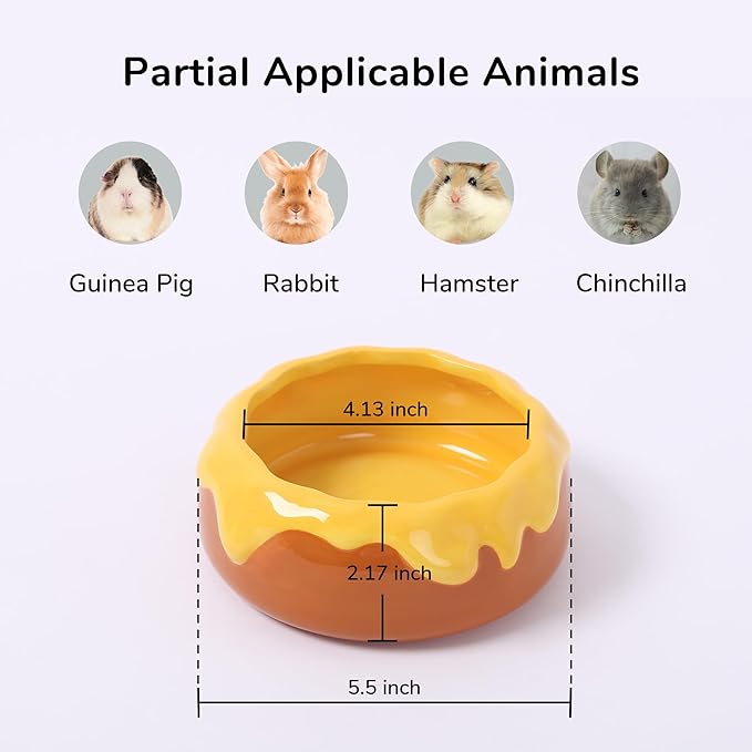 Guinea Pig Food Bowl Hamster Ceramic Water Dish Anti-Spill & Prevent Tipping Rabbit Feeding Bowl for Guinea Pig, Syrian Hamster, Bunny, Rat, Chinchilla, Squirrel, Small Animal (Honey Orange)