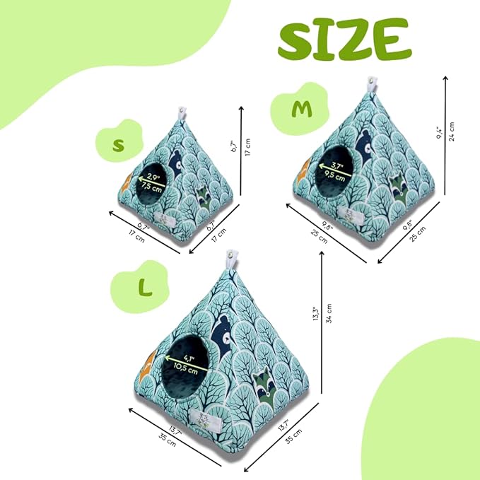 Small Animals Warm Hanging Wigwam Cage Accessories House Cave for Hamster, Guinea Pig, Rat, Chinchilla, Hedgehog, Degu and Rabbit (Large, Yellow Geometry)