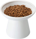 CEEFU Extra Wide Elevated Ceramic Cat Bowl - 6.2" Shallow Dish for Whisker Fatigue Relief, 5" Height for Easy Feeding, Lead & Cadmium Free, Durable Raised Cat Food Bowls, White