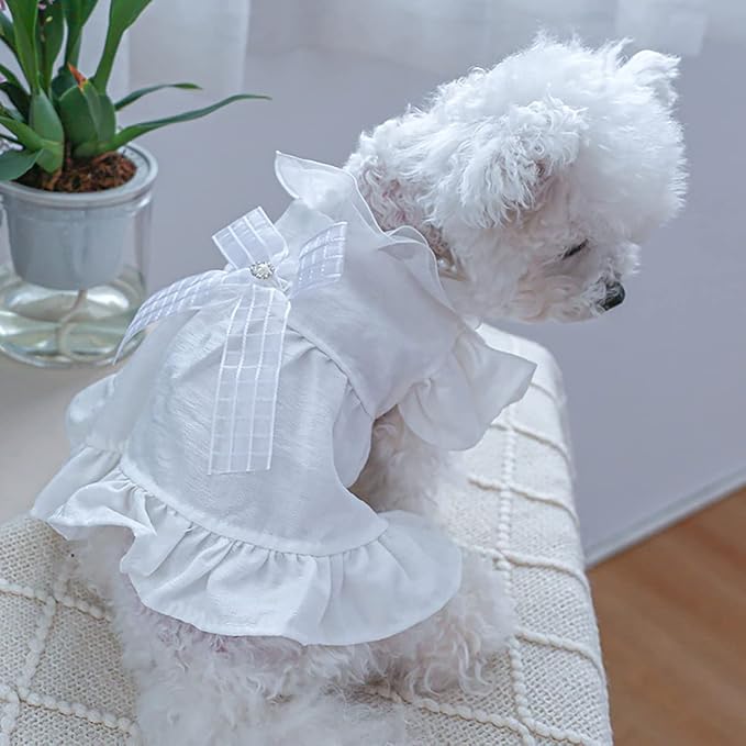 Dog Bowknot Princess Dress Small Dogs Summer New White Dress Clothes Soft Breathable Dog Cotton Outfits Lightweight Cute Puppy Dresses for Yorkie Female Small Pets