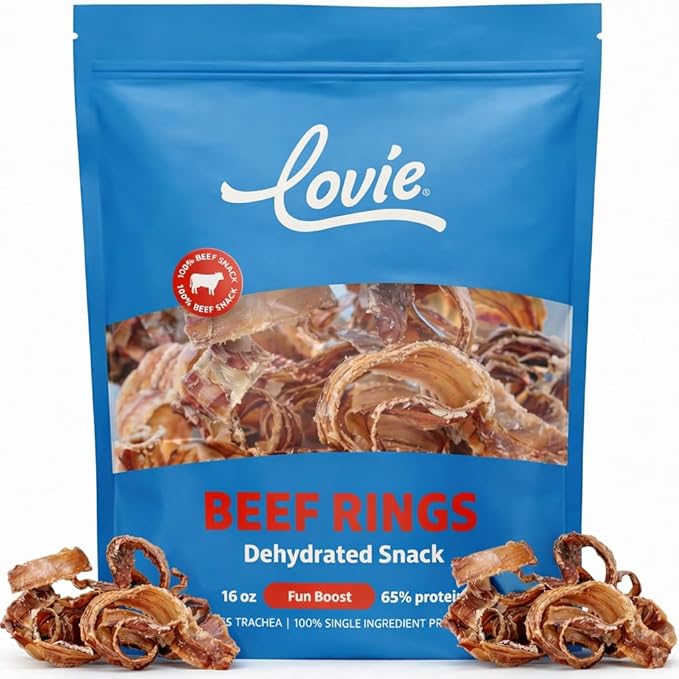 Lovie Treats Beef Trachea for Dogs | Air Dried Trachea Dog Chews | Single Ingredient | Rawhide Free Dental Chew | Grain Free | All Breeds