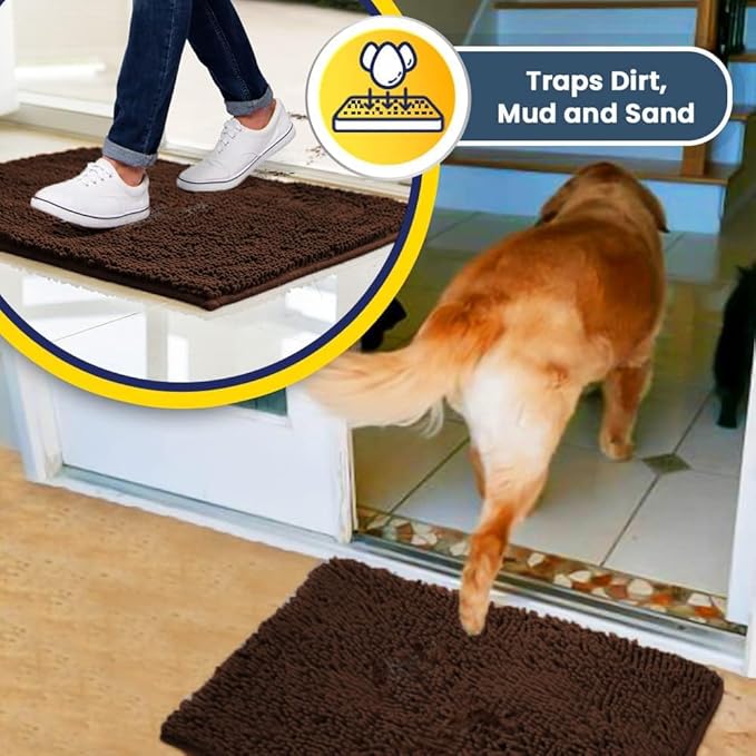 Muddy Mat® | Super Absorbent Door Mat Indoor, Microfiber Quick Dry Chenille Entryway Rug, Non-Slip Front Door Mat, Indoor Mats for Entryway, Machine Washable Pet Rug, Brown 28"x18"