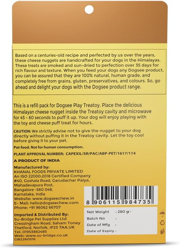 Dogsee Treatoy Yeti Toy Refill Pack 9.8oz (20 pc) | Himalayan Yak Cheese Dental Chew Nuggets | No Artificial Ingredients | Easily Digestible Dog Treats