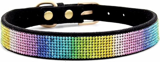 Cute Dazzling Sparkling Elegant Fancy Soft Suede Leather Bling Rhinestone Crystal Jeweled Pet Cat Dog Puppy Collar Dog Leash Combo Set (XS, Black-3)