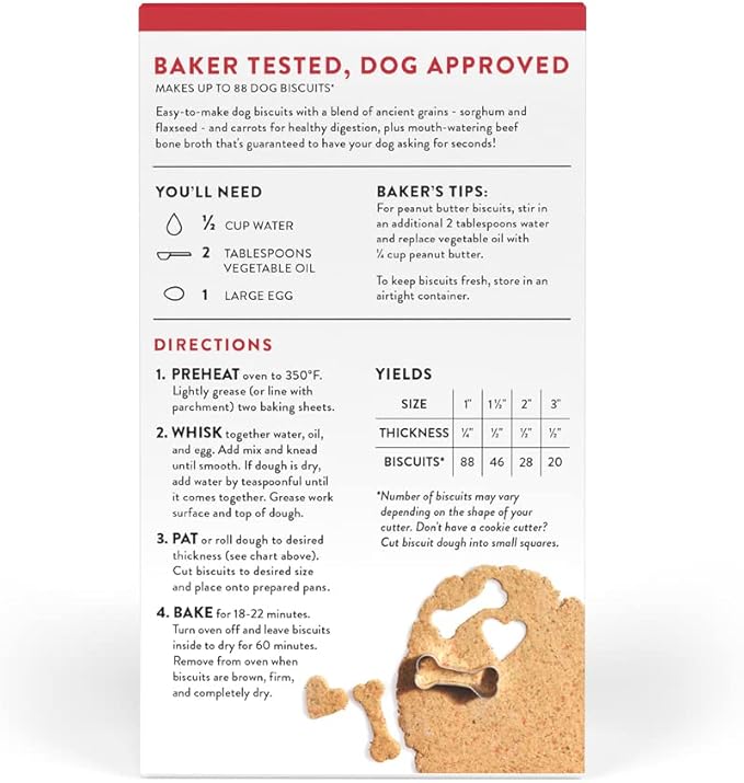 King Arthur Dog Biscuit Mix, Beef Bone Broth & Carrot, Homemade Dog Treats, 12 Oz