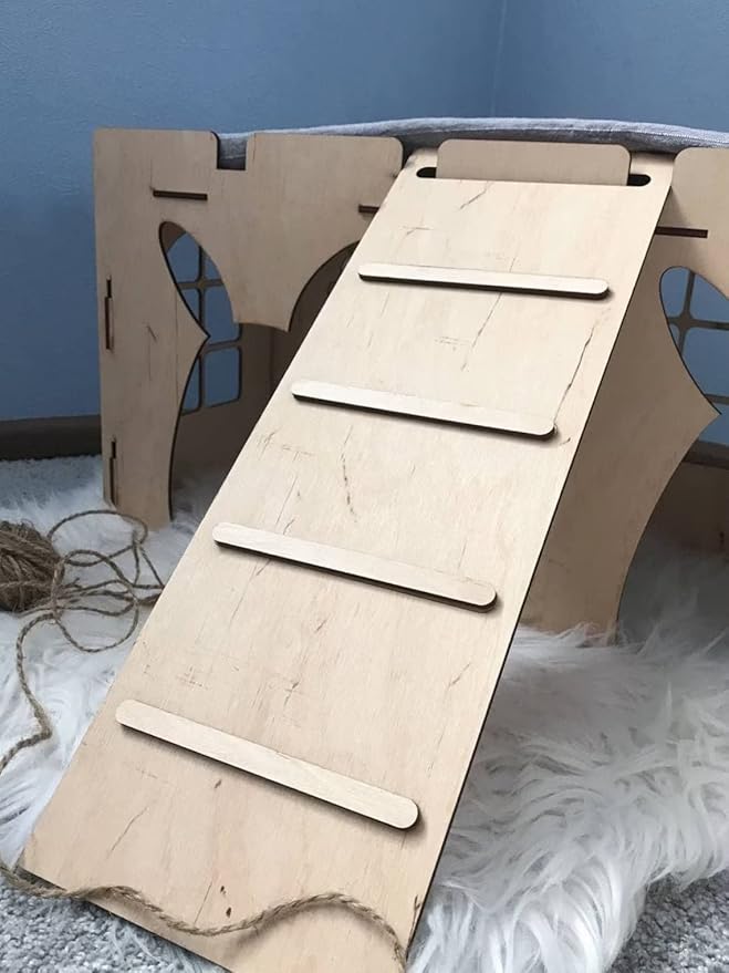 Bunny house with ladder, guinea pig house, rabbit furniture, bunny decoration, rabbit supplies, chinchilla house, pet bed, chinchilla (31.1x14.6x11.4 inch)
