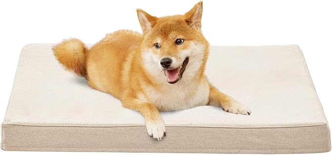 WATANIYA PET Memory Foam Large Dog Bed, Cooling Dog Beds for Large Dogs, Washable Orthopedic Pet Bed for Crate with Joint Relief Memory Foam, Waterproof Liner and Plush Cover (35"x 22", Beige)