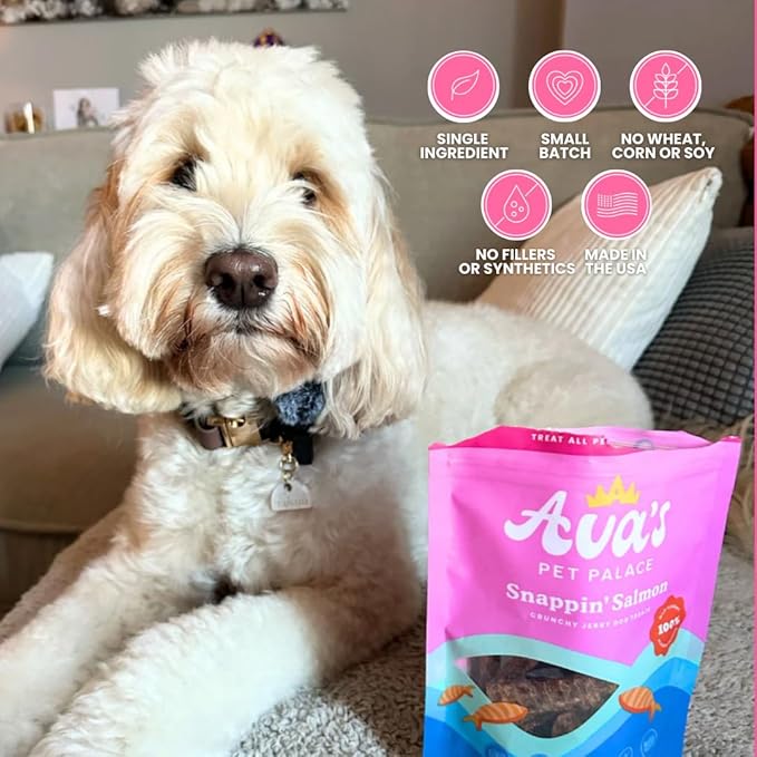 Ava’s Pet Palace Snappin’ Salmon – Air-Dried Wild-Caught Salmon Jerky Dog Treats | Sustainable, High-Protein, Single-Ingredient, Grain-Free Chews | Healthy, Crunchy, No Preservatives | Made in the USA