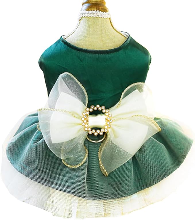 ANIAC Retro Dog Tulle Dress with Leash Ring Spring Summer Girl Puppy Clothes for Small Dog Cat Apparel Formal Pet Prom Dress for Christmas Wedding Birthday Valentines (Green,X-Large)