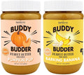 BUDDY BUDDER Barkin Banana + Pumpkin Pup, 100% All Natural Dog Peanut Butter, Peanut Butter Dog Treat, Made in USA (Set of 2 | 17oz ea)