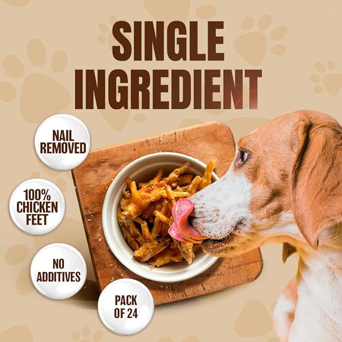 Dehydrated Chicken Feet for Dogs - Single Ingredient Dog Chews - Made in USA - 100% Digestible Chicken Foot Treats - Natural Dog Treats - Dried Chickens Treat for Dogs - 24 Count