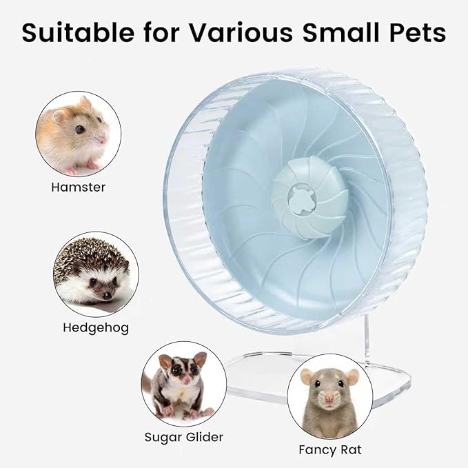 Silent Hamster Wheel, 10in Hamster Wheel with Adjustable Stand, Double-Bearing Quiet Spinner for Syrian Hamsters, Hedgehogs, Mice & Small Pets, Blue