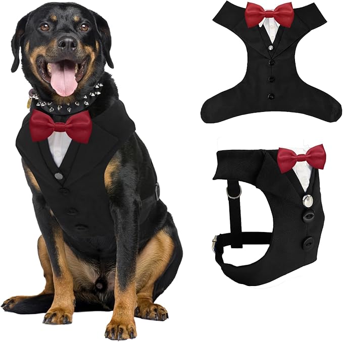AVERYDAY Dog Tuxedo for Wedding Outfit, Dog Suit and Tie Costumes for Birthday, Halloween, Cosplay, Christmas Party, Pet Formal Wear with Bowtie, Tux for Medium Large Dogs, Bulldog, Labrador, Husky