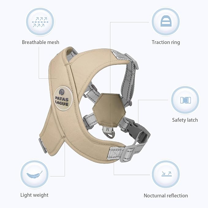 Patas Lague Dog Harness with Leash Set Adjustable Soft Padded Step-in Dog Vest No Choke No Pull Reflective for Small Pets with Poop Bags and Dispenser, Solid and No-chew, Brown XS