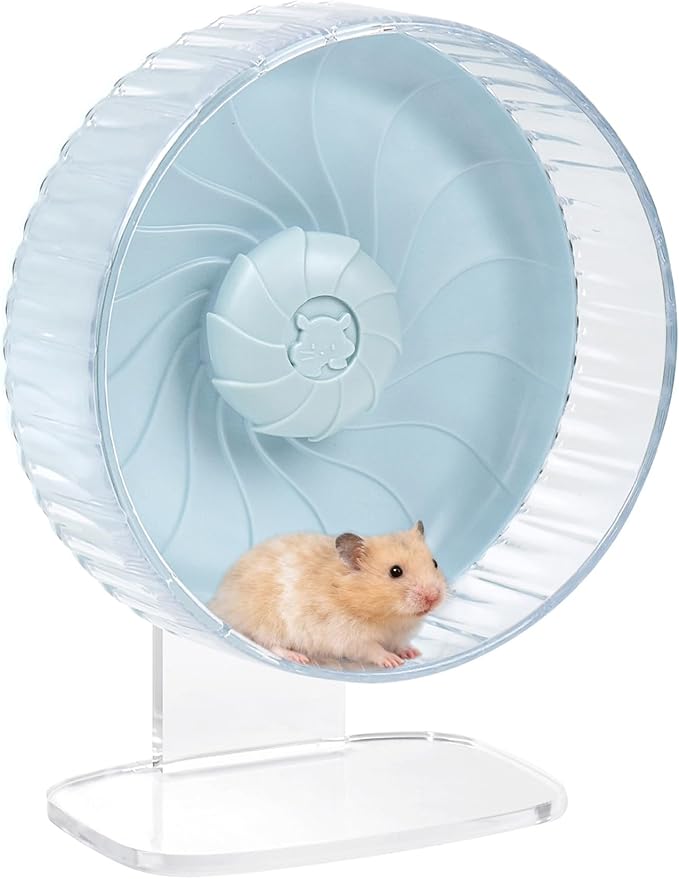 Silent Hamster Wheel, 10in Hamster Wheel with Adjustable Stand, Double-Bearing Quiet Spinner for Syrian Hamsters, Hedgehogs, Mice & Small Pets, Blue