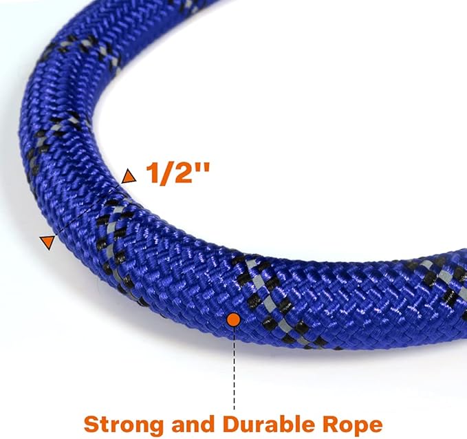 Taglory Rope Dog Leash 6 FT with Comfortable Padded Handle, Highly Reflective Threads Leash and Anti-Tangle Clip for Walking Medium Large Dogs, 1/2 inch, Navyblue