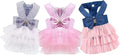 Dog Dresses, Fashion Pet Dog Clothes, Striped Mesh Puppy Dogs Princess Dresses (Pink/Blue/Denim(3pack), X-Small)