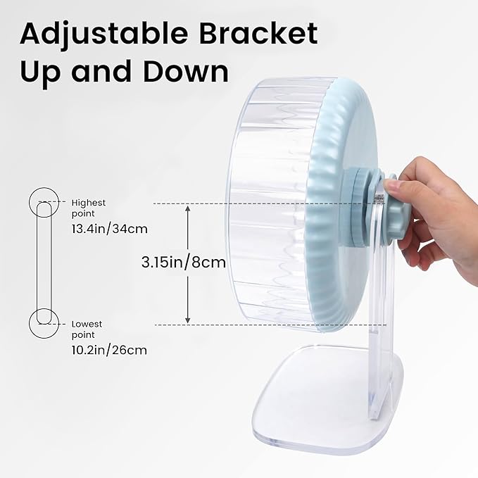 Silent Hamster Wheel, 10in Hamster Wheel with Adjustable Stand, Double-Bearing Quiet Spinner for Syrian Hamsters, Hedgehogs, Mice & Small Pets, Blue