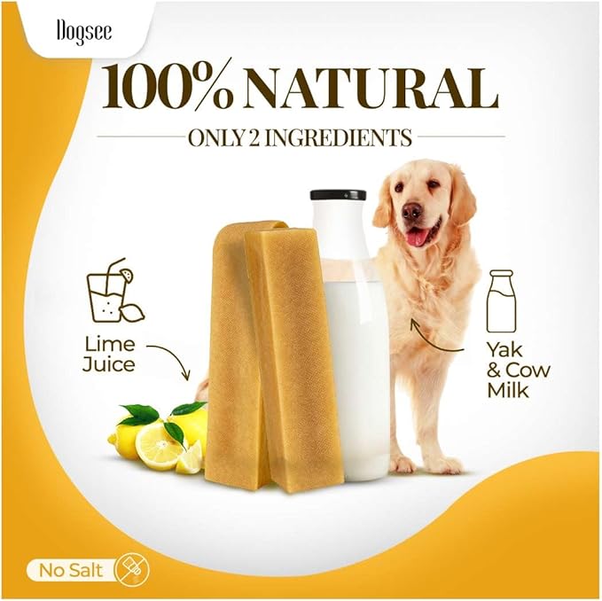 Dogsee Original Yak Cheese Himalayan Dog Chews 1lb (Large - 4 Bars) | 100% All Natural | Dog Treats Large Breed | Dog Chews Long Lasting for Aggressive Chewers | High Protein Dental Sticks