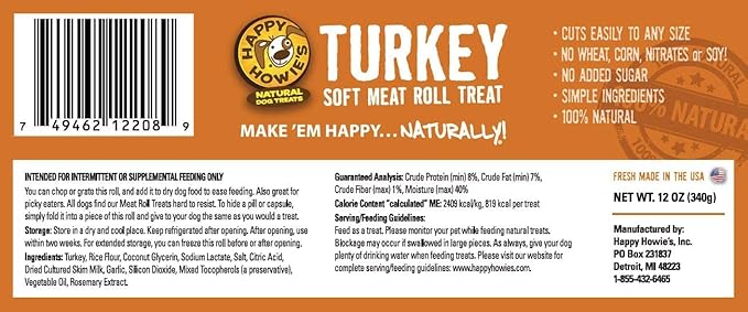 Happy Howie's Soft Meat Roll Treat - Soft Dog Food Rolls, Natural Ingredients, for All Dogs, Made in USA - Beef, Lamb, Turkey, 7 Oz (Pack of 6)
