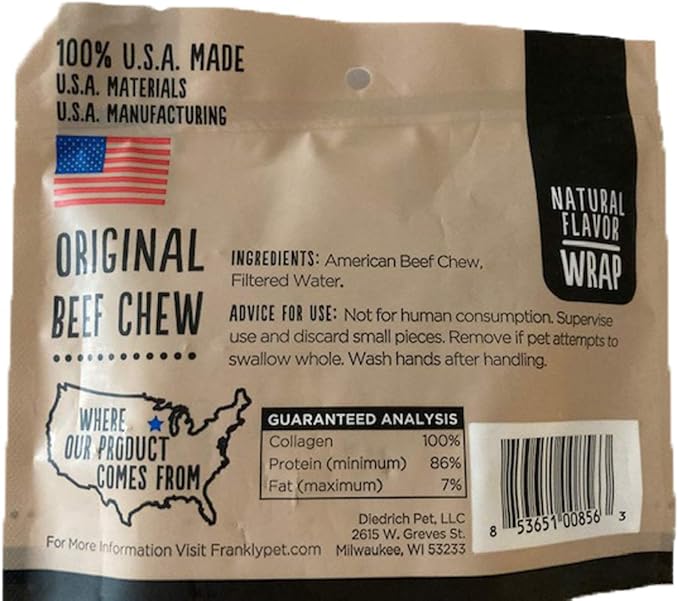 Frankly Natural Beef Flavor Roll Wrap Chews,Pack of 5,Small Rolls,5 inches Long 100 percent U.S.A Made American Beef Chew