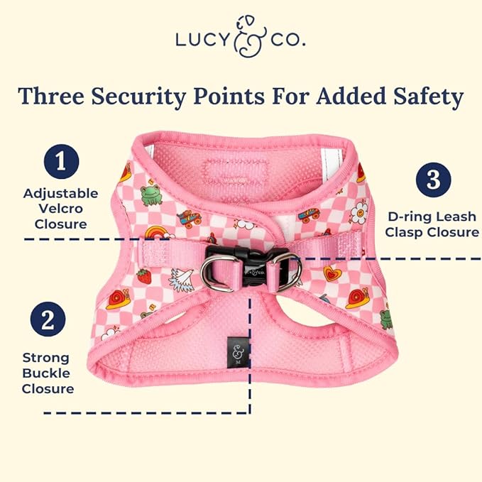 Lucy & Co. Cutie Patootie Step-in Cat Harness & Leash Bundle – Reflective, Breathable & Adjustable Harness for Cats, Kittens & Small Dogs, Lightweight & Secure and Dual Leash Clips – Medium