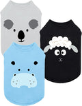 Fitwarm 3 Pack Hippo Sheep Koala Dog Shirt, Summer Clothes for Small Dogs Boy Girls, Funny Pet Outfit, Black, White, Gray, Blue, Small