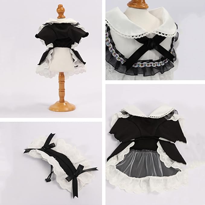 Pet Maid Outfit Cat Princess Dresses Adorable Costume with Headwear for Cats Dogs Birthday Party Black M