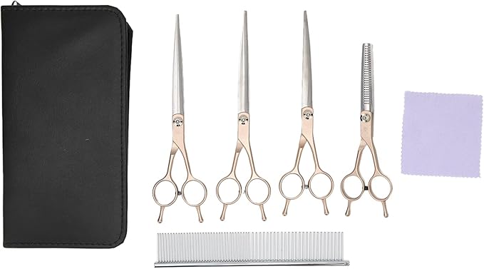 Pet Grooming Kit with 7 Inch Double Tail Scissors Set and Stainless Steel Comb for Dogs Cats Rabbits Hamsters
