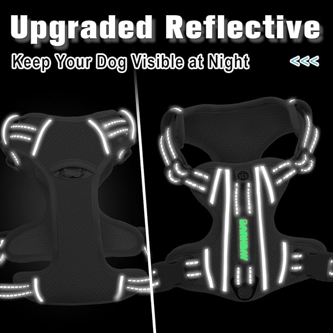 BARKBAY Dog Harness No Pull with ID Tag Pocket - Heavy Duty, Reflective, Easy Control for Large Dogs(Grey,XS)