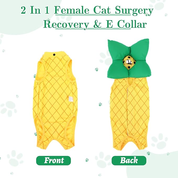 EMUST 2PCS Cat Recovery Suit and Cat Surgery Suit, Soft Kittens Onesie for Cats After Surgery Female, Cute Kitten Surgery Recovery Suit Female Under 4lb, Yellow, S