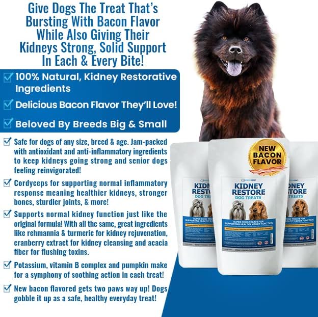 Kidney Restore Bacon Flavor Dog Treats: Low Protein Dog Treats for Kidney Function Renal Friendly Low Protein 2-Pack