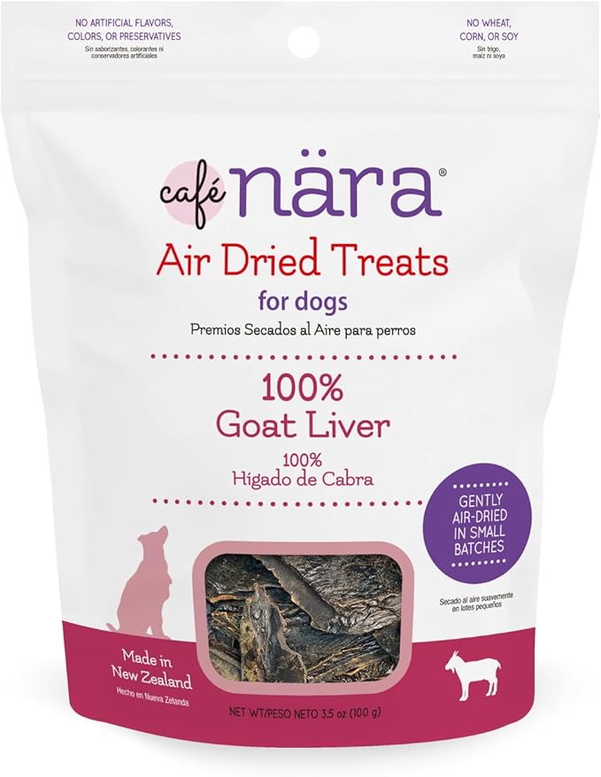 Café Nara - Goat Liver Air Dried Treats for Dogs - Hard & Crunchy Texture - Air Dried Training Treats - All-Natural Recipe - Grain, Gluten, Wheat, Corn & Soy Free - Non-GMO - 3.5 oz - 1 Pack