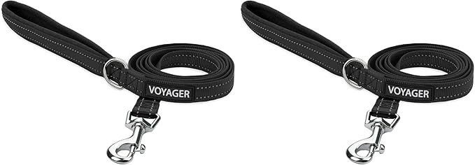 Voyager Reflective Dog Leash with Neoprene Handle, 5ft Long, Supports Small, Medium, and Large Breed Puppies, Cute and Heavy Duty for Walking, Running, and Training - Black (Leash), S (Pack of 2)