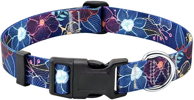 Floral Dog Collar, Adjustable Soft Nylon Pet Collar for Small Medium Large Dogs, Cute Flower Pattern Dog Collar for Girl Boy Dogs(Cyber Bloom,M)
