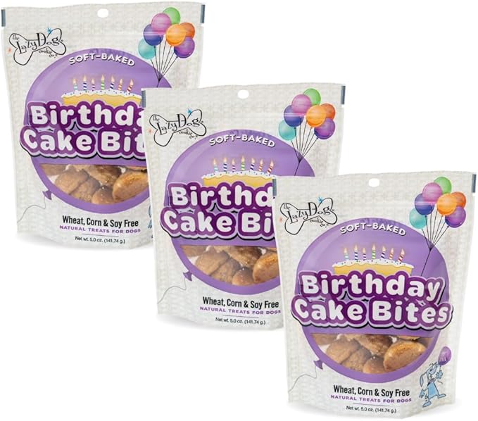 The Lazy Dog Cookie Co. Mutt Mallows Birthday Cake Soft Baked Dog Treats, Vanilla with Confetti Sprinkles, for Small, Medium and Large Dogs, Wheat-Free, Baked in The USA, 5 oz. (Pack of 3) BD