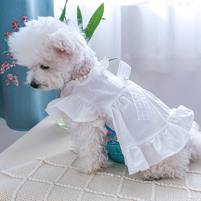 Generic Dog Dress Small Dogs Summer White Floral Princess Bowknot Dress Cotton Lace Soft Breathable Lightweight Cute Puppy Dress for Yorkie Female Small Pets