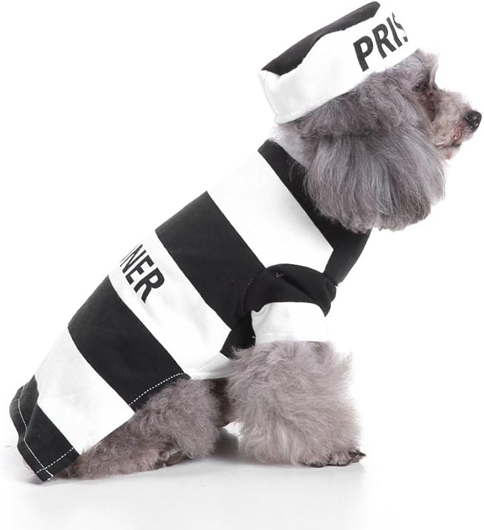 Puppy Prisoner Costume Halloween Christmas Funny Party Cosplay Clothes for Cat, Small Dog (Medium, Prisoner)