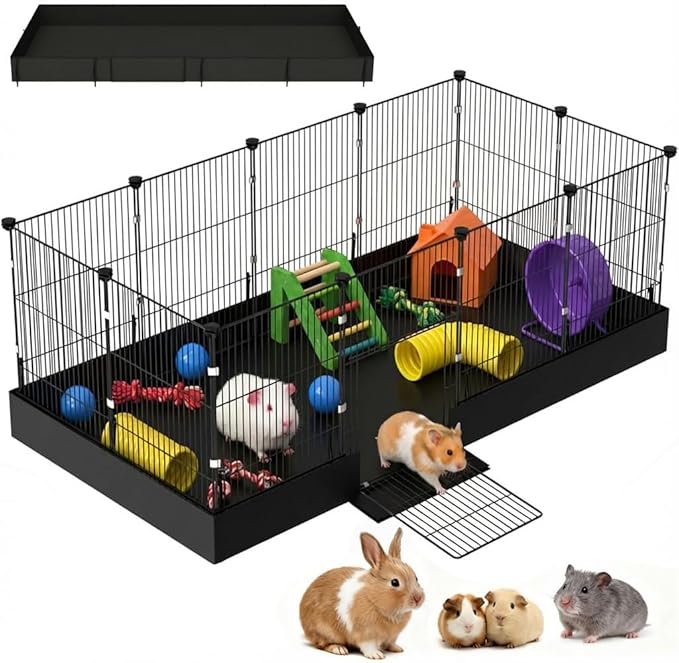 Guinea Pig Cages DIY Small Animal Playpen with Waterproof Liner, Expandable Cage for Guinea Pigs, Metal Wire Yard Fence Rabbit Cage