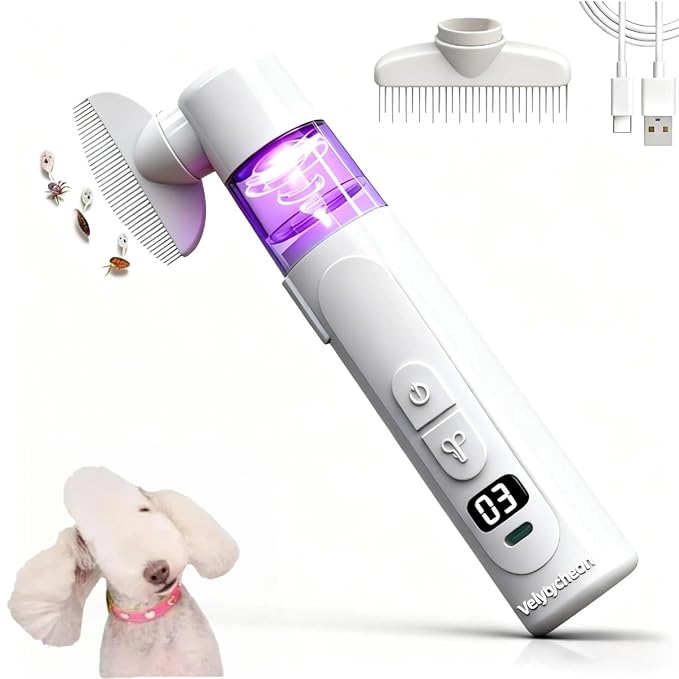 2 in 1 Pet Combs,Electric Pet Flea Comb - Rechargeable Detangling Brush & Lice Comb for Dogs, Cats, Rabbits Removes Fleas, Lice & Loose Hair from Long & Short Haired Pets
