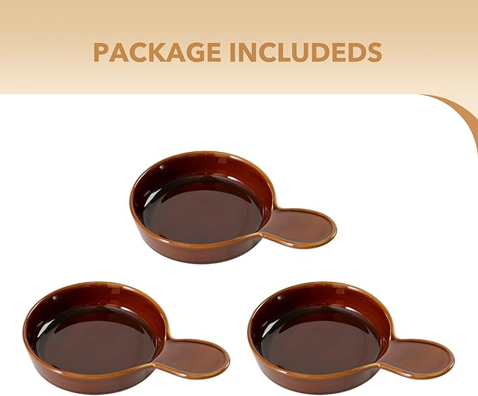 Havniva Ceramic Wide Whisker Friendly Cat Dishes, Set of 3 Ceramic Cat Bowls with Handle, Anti-Slip Indoor Kitten Feeding Food& Water Dish to Prevent Whisker Fatigue(3 Pcs, Caramel Brown)